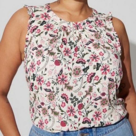 Torrid Top Floral Print Sleeveless Pleat Round Neck Button Keyhole Rayon SZ 5X - Picture 1 of 16